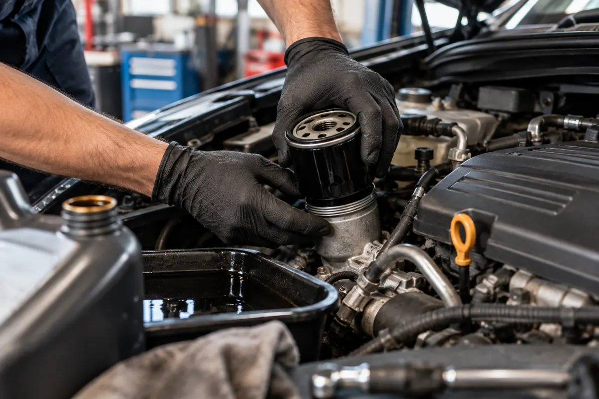 Oil and filter change — illustrative photo